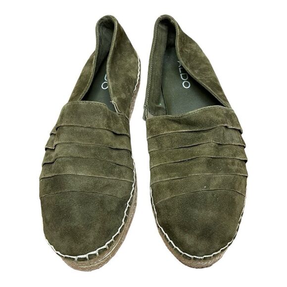 Aldo Espadrilles Flats Green Suede Leather Round Toe Slip On Size 8 EUC Coastal - Picture 1 of 8